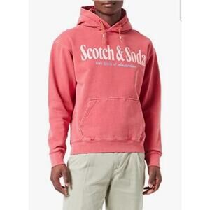 Scotch & Soda Coral Men's Hoodie Sweatshirt Chest Logo Size Small